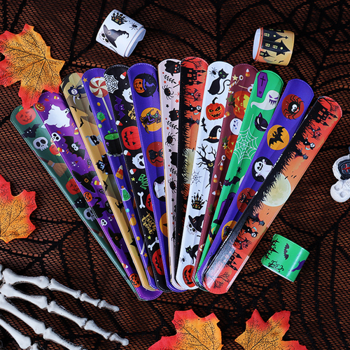 12-Pack Halloween Slap Wrist Bands – Kids Party Favors & Novelty Toys